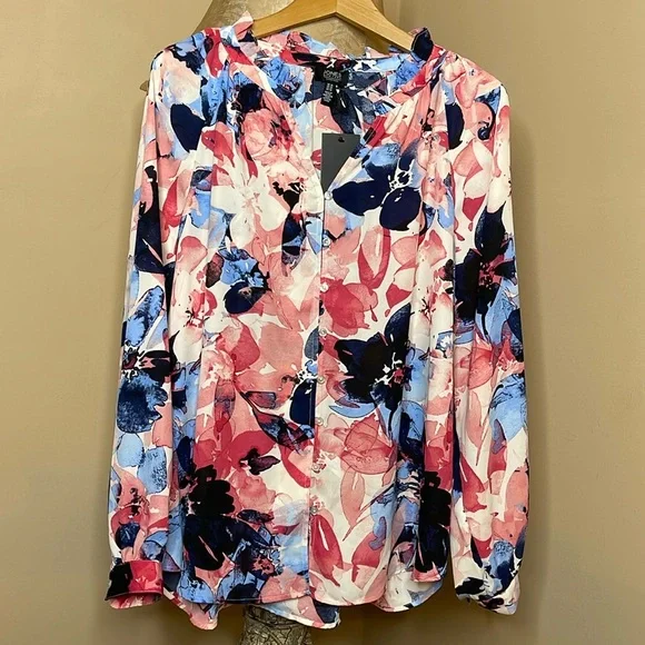 Jones New York Flower Blouse Size XL Ruffle Neck Puff
Sleeve - Picture 4 of 14